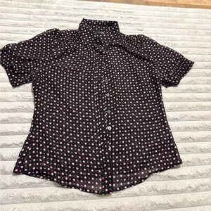 🖤 East 5th Black & Pink Polka Dot Blouse | Women’s Size M | Button-Front